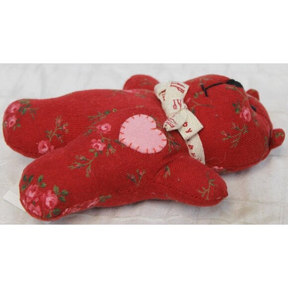 VTG 1998 Baby Gap Kids Red Rattle Bear Plush Flowers Floral Calico NEW with Tag - Picture 5 of 6